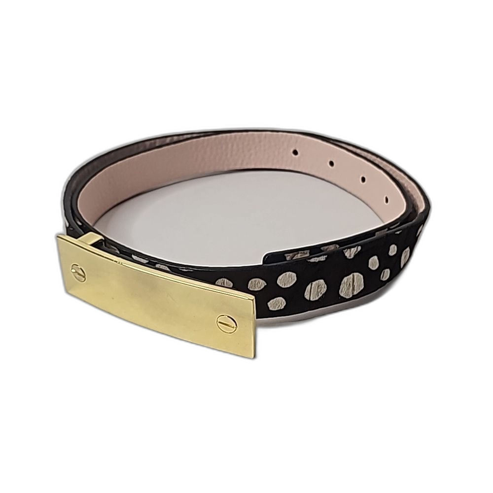 Cowhide Fur Style Belt with Brass Buckle Fits 31" to 35"